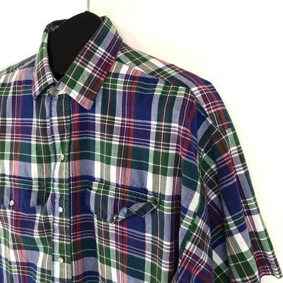 Panhandle Slim Plaid Button Up Shirt Men's XL Short Sleeve 100% Cotton Western - Picture 3 of 10